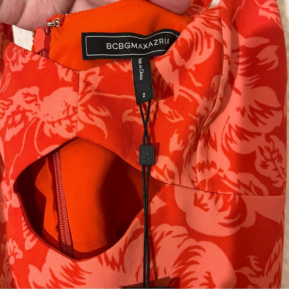 BCBGMaxAzria Floral Cutout Mini Dress Red Combo Sleeveless Peplum Hem Sz 2 NWT - Picture 7 of 12